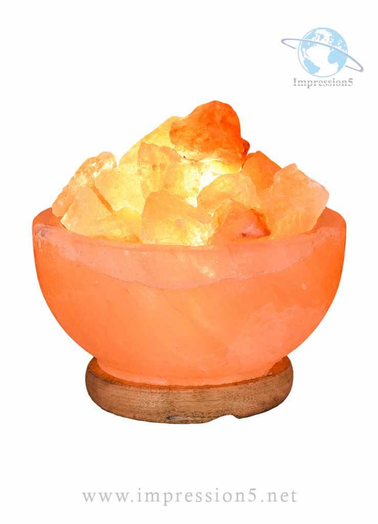 Natural Himalayan Salt Fire Bowl Lamp with Rough Salt Chunks & Switch, 6″